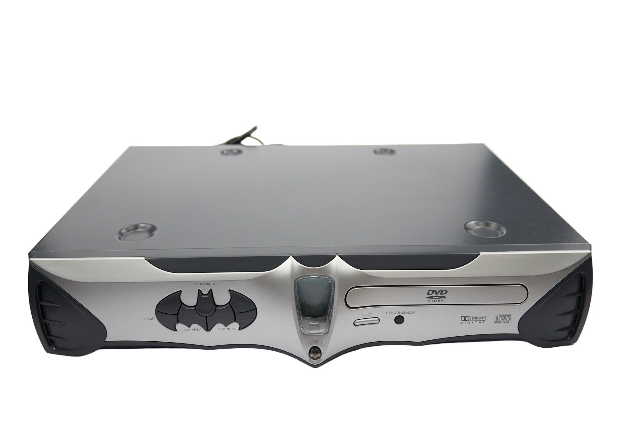 DVD player with Batman logo on a white background