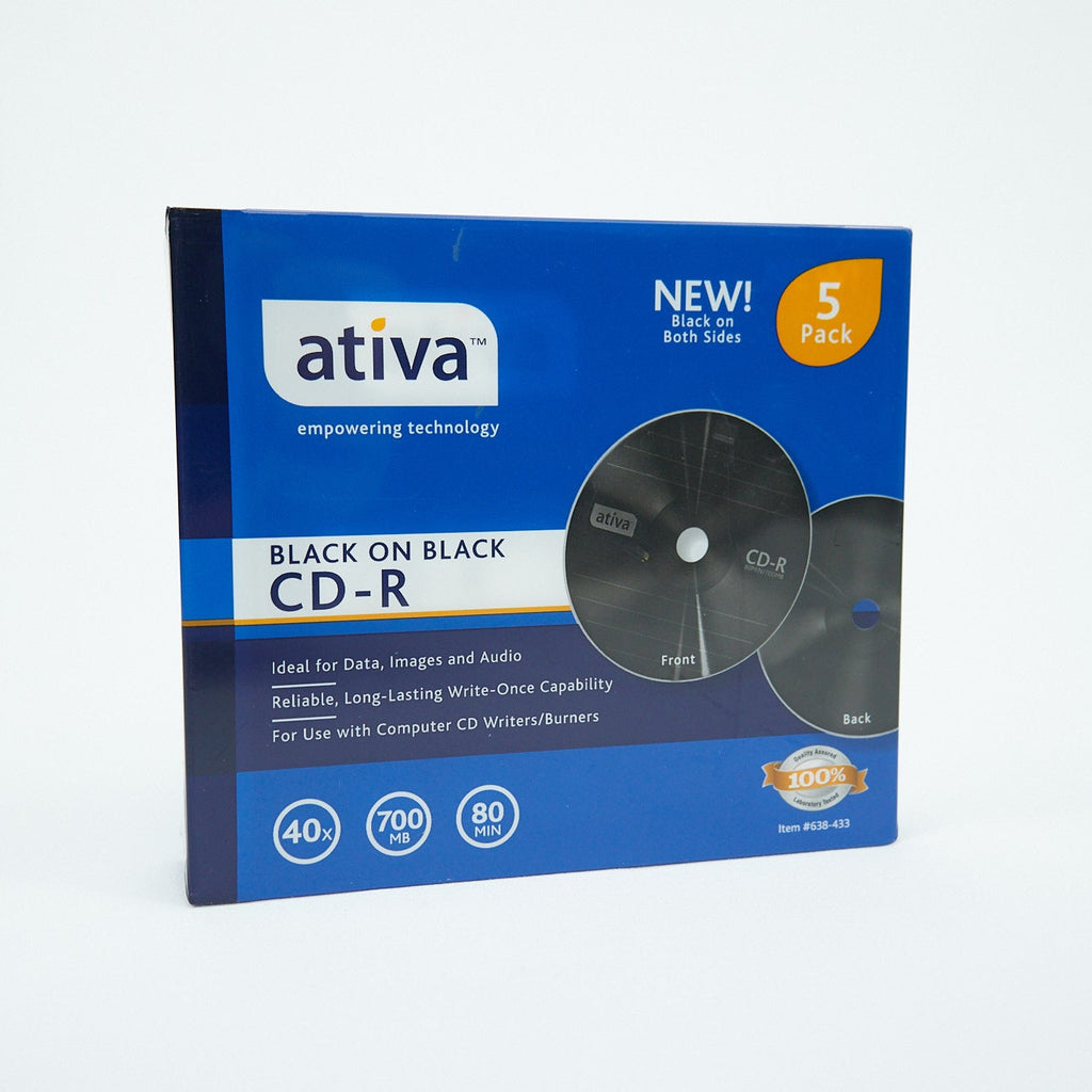Box of ativa Black on Black CD-Rs on a white background