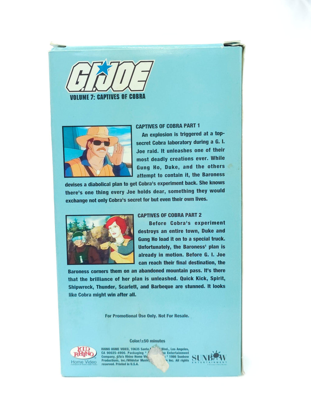 Back of a G.I. Joe packaging with character images and text.