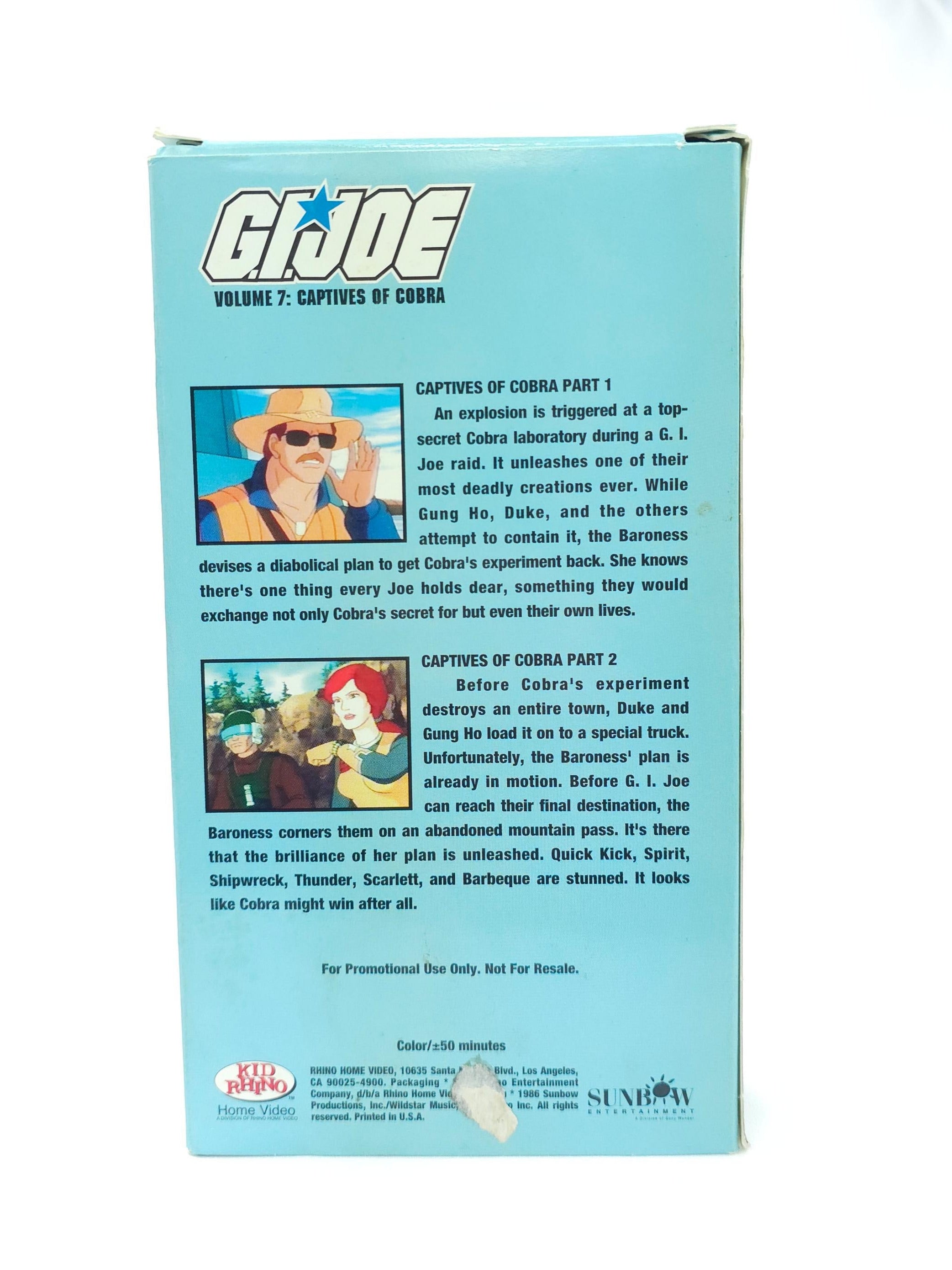 Back of a G.I. Joe packaging with character images and text.
